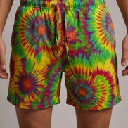 Neon Radial Burst Athletic Shorts - Vibrant Psychedelic Swim Trunks for Bikram Yoga & Rave Fitness by Aesthetic Rebellion