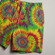 Neon Radial Burst Athletic Shorts for Rave Fitness and Yoga Dressers — Vibrant Psychedelic AOP Swim Trunks, Bold Festival Pool Party Bottoms, Gen Z Summer Swimwear