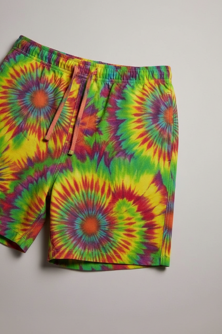 Neon Radial Burst Athletic Shorts for Rave Fitness and Yoga Dressers — Vibrant Psychedelic AOP Swim | Aesthetic Rebellion