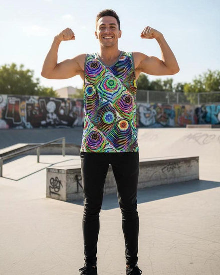AI Art Tank Top | Vibrant Glitchcore Jersey by Aesthetic Rebellion