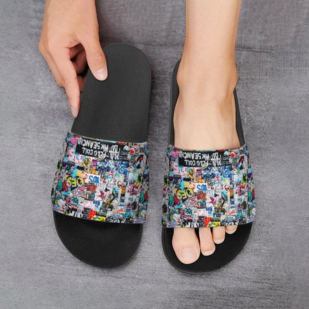 "Tag Swag" All-Over Print Slides | Bold Abstract Art PVC Slippers by Aesthetic Rebellion