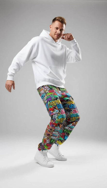 Abstract Graffiti Print Cargo Pants | Men's Streetwear Utility Trousers by Aesthetic Rebellion