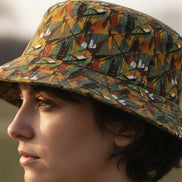 Nature Calls Abstract Leaf Bucket Hat - Earthy Autumn Print Sun Hat for Gorpcore Style by Aesthetic Rebellion