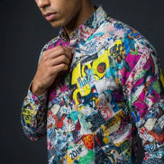 Graffiti Print Cotton Poplin Shirt - Antibacterial Designer Workwear for Creative Directors & Urban Stylists by Aesthetic Rebellion