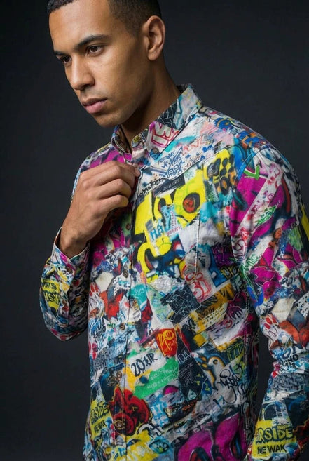 Graffiti Print Cotton Poplin Shirt - Antibacterial Designer Workwear for Creative Directors & Urban Stylists by Aesthetic Rebellion