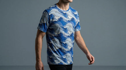 Modern Blue Geometric Wave T-Shirt Inspired by Seigaiha Art - Aesthetic Rebellion