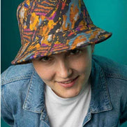 Toasted Marshmallow Campfire Bucket Hat - Abstract Organic Print Outdoor Hat for Glamping & Festivals by Aesthetic Rebellion