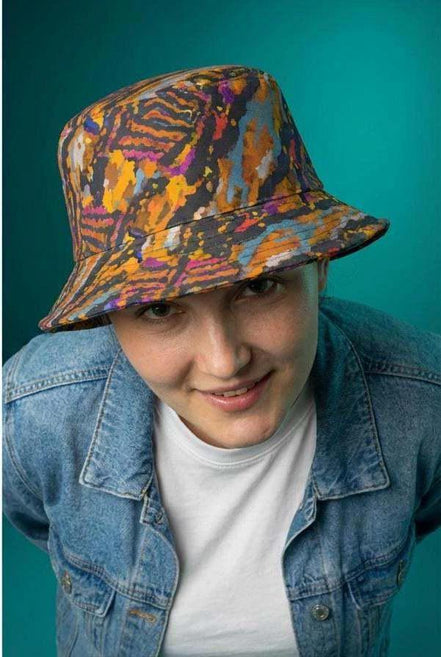 Toasted Marshmallow Campfire Bucket Hat - Abstract Organic Print Outdoor Hat for Glamping & Festivals by Aesthetic Rebellion