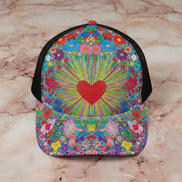 Maximalist AOP Trucker Hat | Bold All-Over Print Snapback with Black Half-Mesh for Festival & Street Style