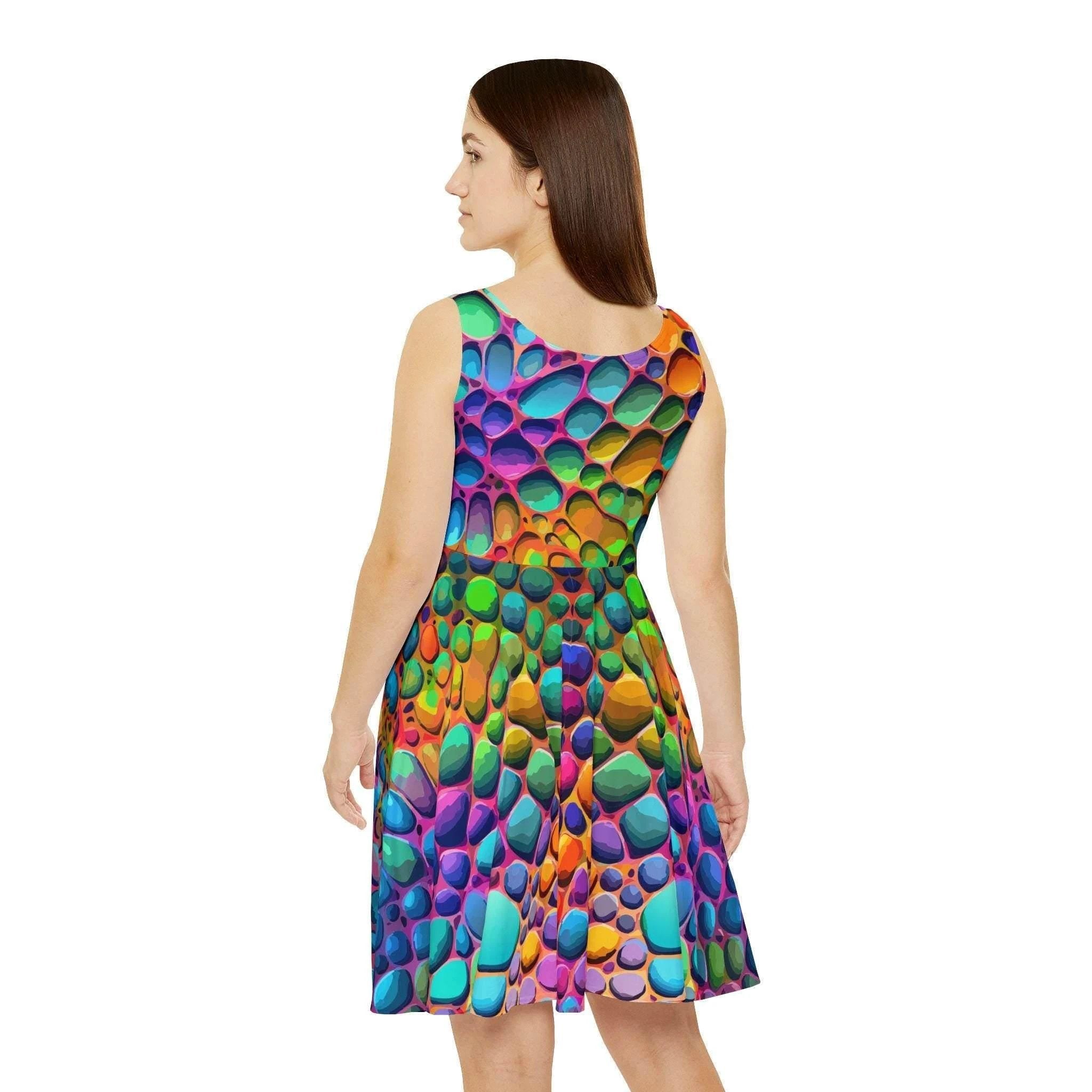 Geometric Graffiti Skater Dress - Vibrant All-Over Print AOP Party Dress for Creative Women by Aesthetic Rebellion