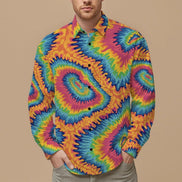 Vibrant Rainbow Psychedelic Tie Dye Button Up Shirt – Groovy Neon Swirl Casual Long Sleeve - Aesthetic Rebellion