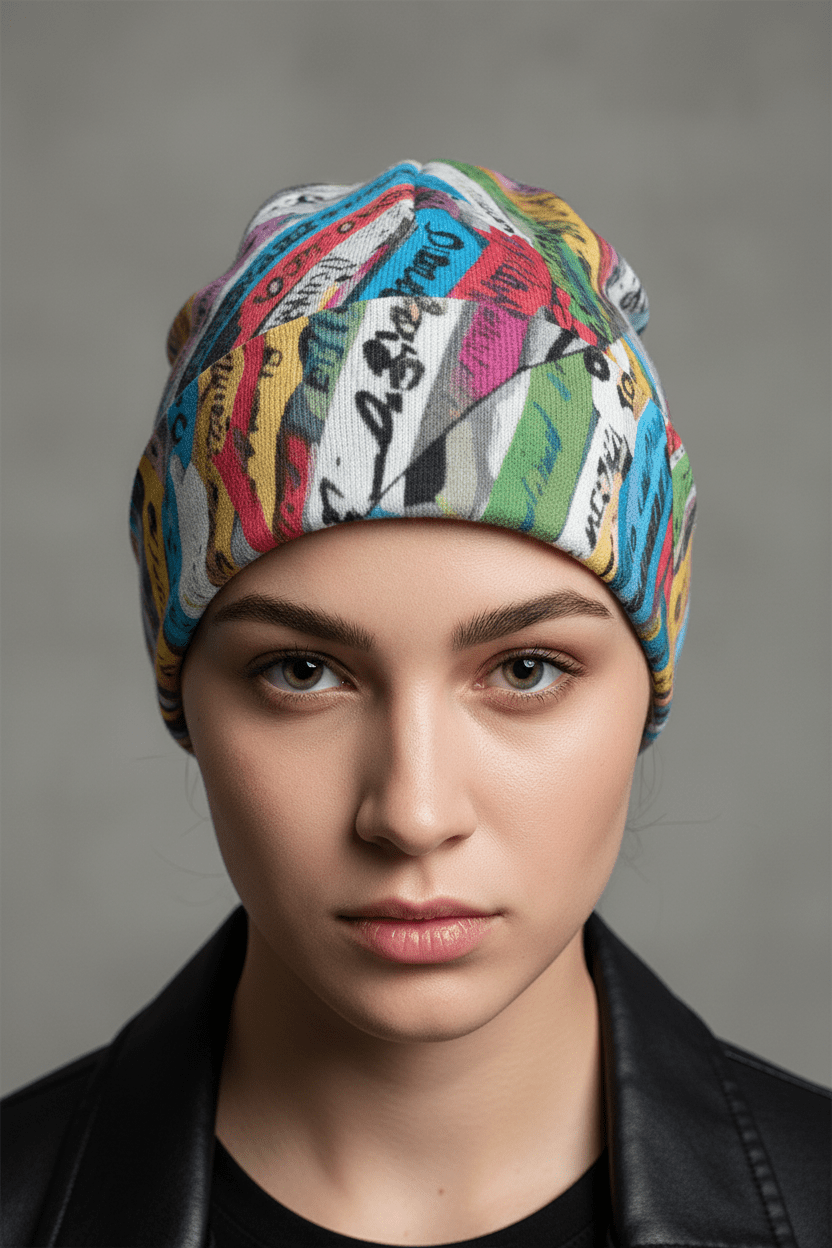 Digital Drip AOP Beanie — Abstract Camo Double-Sided Knit Cap Aesthetic Rebellion