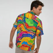 Psychedelic Swirl Camp Shirt - Vibrant Maximalist Hawaiian Shirt for Summer Festivals by Aesthetic Rebellion