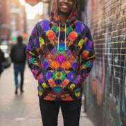 Rainbow Fish Primal Print Hoodie - Vibrant Aquatic Art Sweatshirt for Bold Streetwear by Aesthetic Rebellion