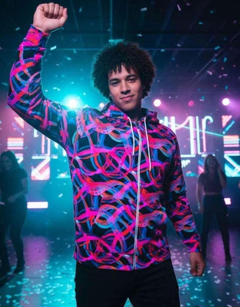 Digital Distortion Fashion Hoodie - Vibrant All-Over Print AOP Sweatshirt for Modern Rebels by Aesthetic Rebellion