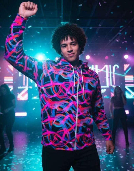 Digital Distortion Fashion Hoodie - Vibrant All-Over Print AOP Sweatshirt for Modern Rebels by Aesthetic Rebellion