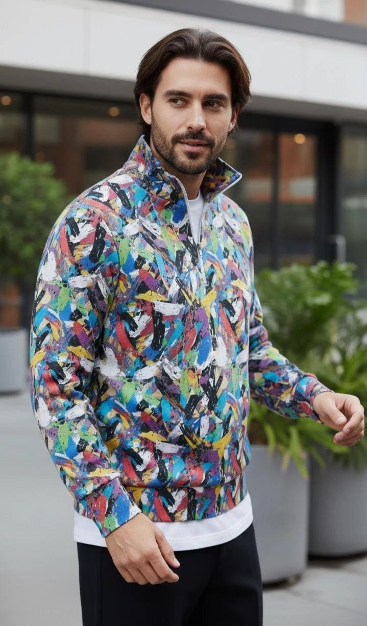 Digital Impasto Paint Stroke Half-Zip - Heavyweight Cotton Pullover for Fine Artists & Curators by Aesthetic Rebellion