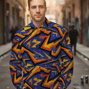 Geometric Glitch Art Button Down Shirt | 90s Arcade Streetwear by Aesthetic Rebellion