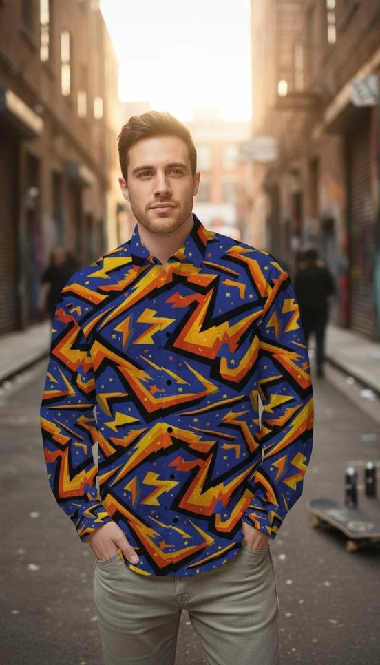 Geometric Glitch Art Button Down Shirt | 90s Arcade Streetwear by Aesthetic Rebellion