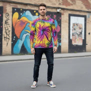 Cyber-Marble Men's Henley – Liquid Glitch Streetwear Top – Maximalist Long Sleeve Art Shirt by Aesthetic Rebellion