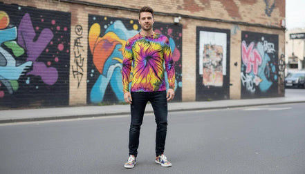 Cyber-Marble Men's Henley – Liquid Glitch Streetwear Top – Maximalist Long Sleeve Art Shirt by Aesthetic Rebellion