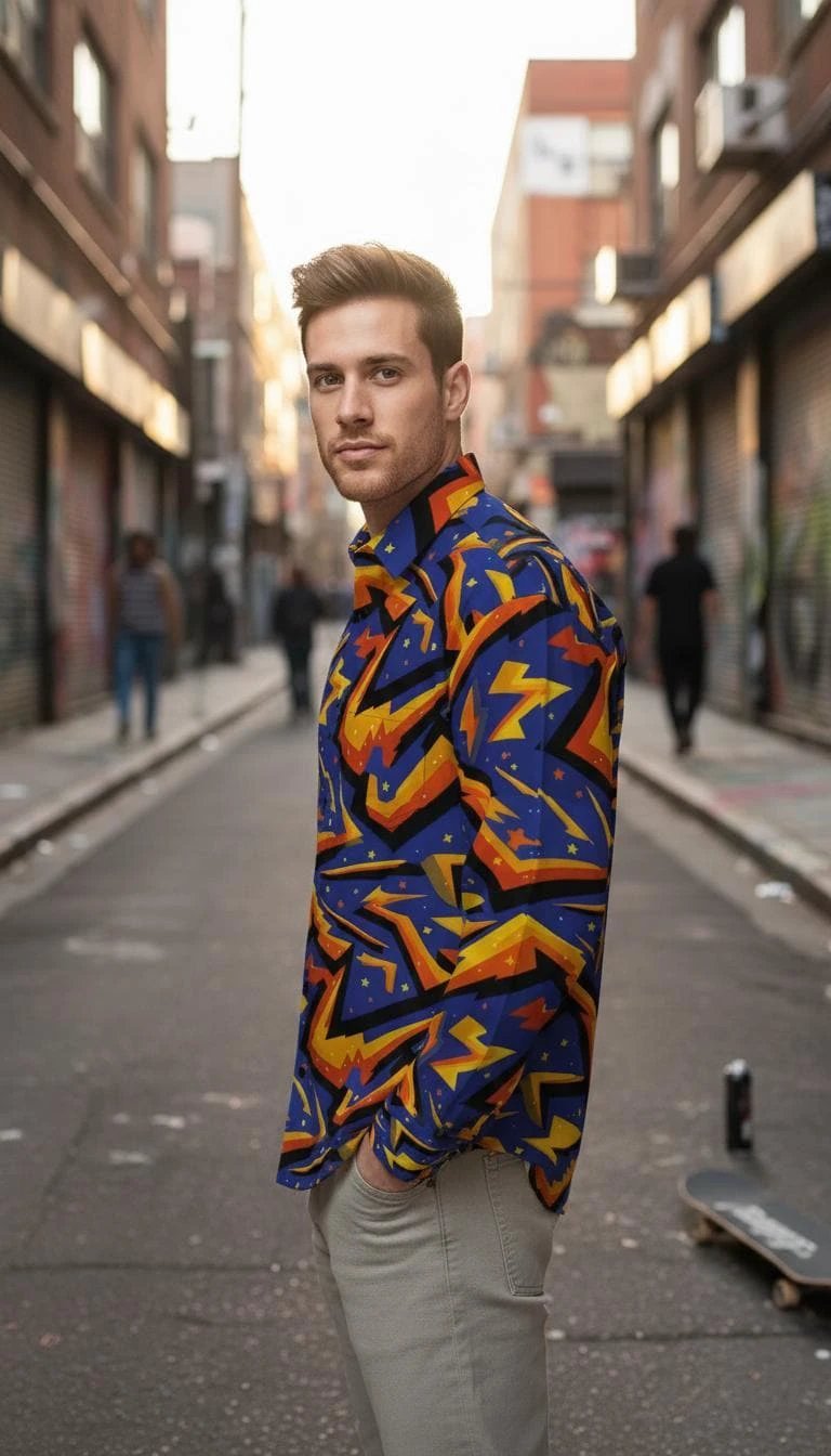 Geometric Glitch Art Button Down Shirt | 90s Arcade Streetwear by Aesthetic Rebellion