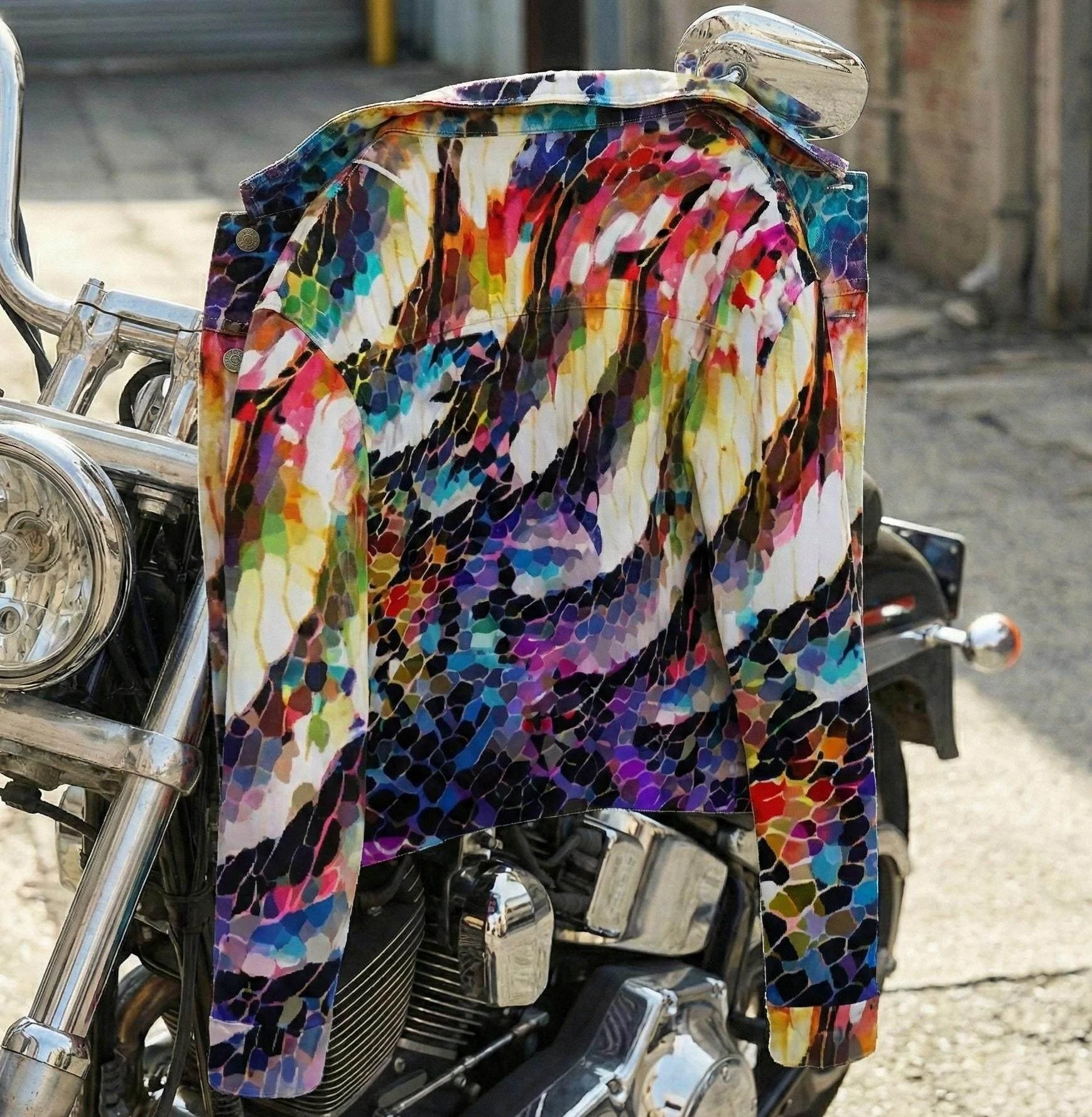 Rainbow Mosaic Shattered Glass Jacket - Primal Print Psychedelic Art Coat for Festival Headliners by Aesthetic Rebellion