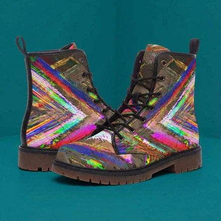 Trippy Goth Platform Combat Boots - Psychedelic Nightcore Alt-Fashion Footwear for Raves & Edgy Streetwear by Aesthetic Rebellion