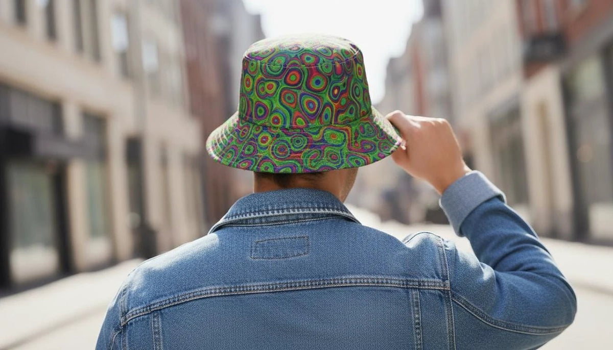 Alligator Bites Neon Geometric Bucket Hat - Edgy Psychedelic Rave Hat for Dubstep & Alt-Fashion by Aesthetic Rebellion