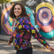 Rainbow Fish Primal Print Hoodie - Vibrant Aquatic Art Sweatshirt for Bold Streetwear by Aesthetic Rebellion
