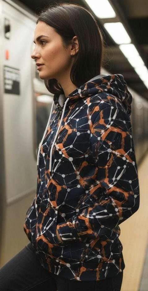 Cyberpunk Network Splatter Art Hoodie - Dark Grunge Techwear Pullover for Futuristic Streetwear by Aesthetic Rebellion