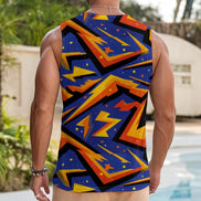 Static Shock Men's Sleeveless V-Neck Top, Abstract Lightning Print Polyester Blend Tee - Aesthetic Rebellion