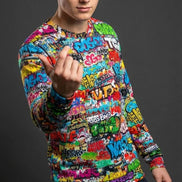 OG Graffiti Tag Sweatshirt, Vibrant All Over Print Crewneck Cotton, Unisex Streetwear Classic Top by Aesthetic Rebellion