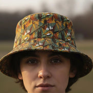 Nature Calls Abstract Leaf Bucket Hat - Earthy Autumn Print Sun Hat for Gorpcore Style by Aesthetic Rebellion