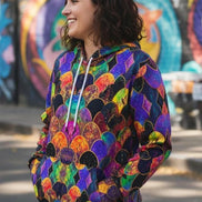 Rainbow Fish Primal Print Hoodie - Vibrant Aquatic Art Sweatshirt for Bold Streetwear by Aesthetic Rebellion