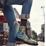 Vandals Velvet Martin Short Boots - Designer All-Over Print Combat Boots for Edgy Streetwear by Aesthetic Rebellion