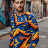 Men's Lightning Henley Shirt – Maximalist Cyberpunk Streetwear by Aesthetic Rebellion