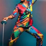 Vibrant Abstract Satin Pajama Set - Luxury All-Over Print Loungewear for Bold Sleepwear by Aesthetic Rebellion