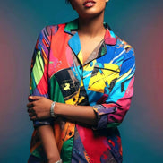 Vibrant Abstract Satin Pajama Set - Luxury All-Over Print Loungewear for Bold Sleepwear by Aesthetic Rebellion