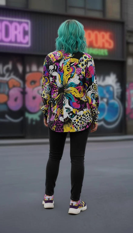 Dark Knight Maximalist Cotton Poplin Shirt - Edgy Goth-Inspired Button Down for Alt-Professionals & Musicians by Aesthetic Rebellion