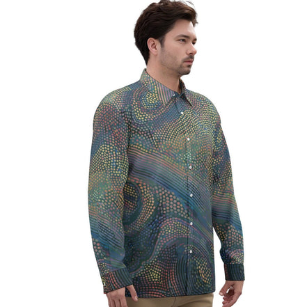 Echo Chamber Wearable Installation Shirt for Visual Noise Collectors — All-over print in vivid multicolor tones. Unisex shirt with dopamine dressing, wearable art movement, eclectic maximalism style. Aesthetic Rebellion.