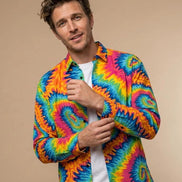 Psychedelic Rainbow Spiral Tie-Dye Shirt, Groovy Vibrant Button-Down - Aesthetic Rebellion