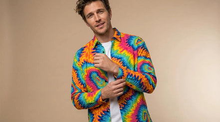 Psychedelic Rainbow Spiral Tie-Dye Shirt, Groovy Vibrant Button-Down - Aesthetic Rebellion