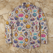 Emoji Expose Collared Shirt | All - Over Print 100% Cotton | Maximalist Streetwear Lapel - Aesthetic Rebellion