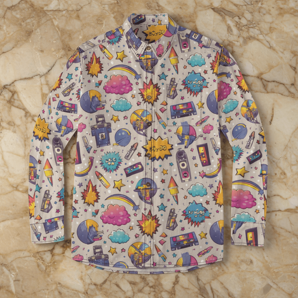 Emoji Expose Collared Shirt | All - Over Print 100% Cotton | Maximalist Streetwear Lapel - Aesthetic Rebellion