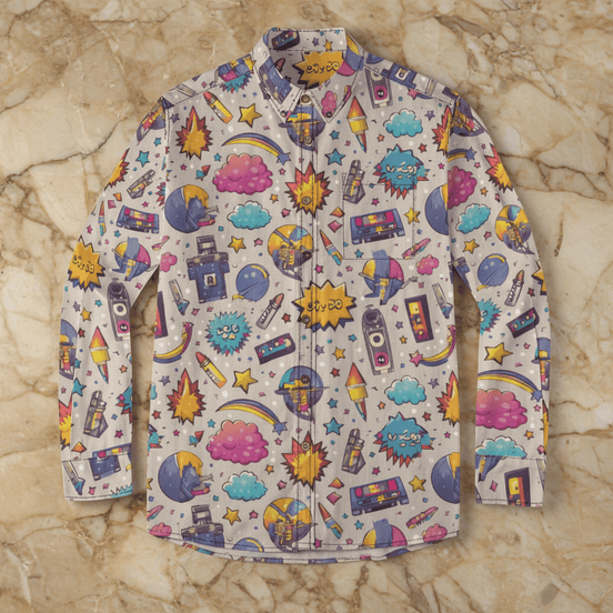 Emoji Expose Collared Shirt | All - Over Print 100% Cotton | Maximalist Streetwear Lapel - Aesthetic Rebellion
