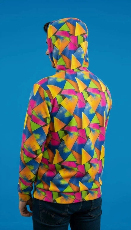 Vibrant Geometric Triangle Print Hoodie - Bold Maximalist Streetwear Pullover for Rave Style by Aesthetic Rebellion