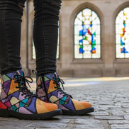 Retro Geometric Abstract Women's Boots - Vibrant Fall Winter Footwear for Creative Style by Aesthetic Rebellion