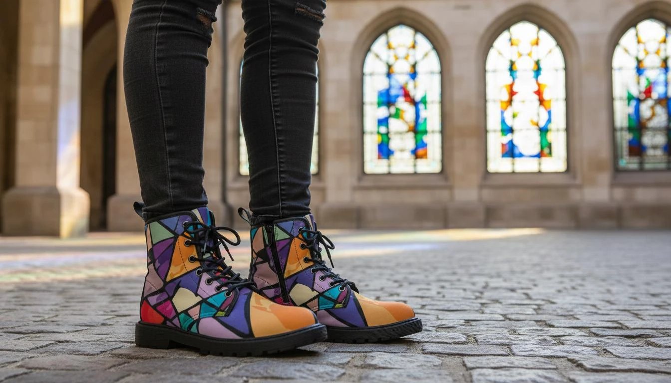 Retro Geometric Abstract Women's Boots - Vibrant Fall Winter Footwear for Creative Style by Aesthetic Rebellion