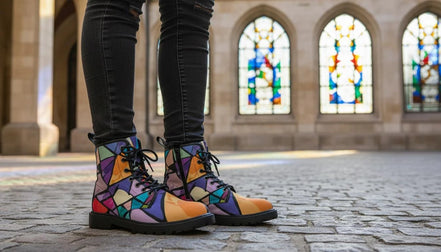 Retro Geometric Abstract Women's Boots - Vibrant Fall Winter Footwear for Creative Style by Aesthetic Rebellion